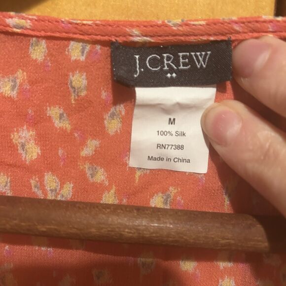 J.Crew Coral Print Silk Blouse-Peplum Hem-Flutter Sleeve-Sz M-Cottagecore-Boho - Picture 2 of 8